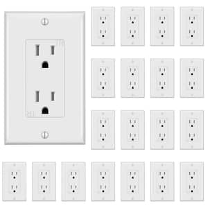 15A/125-Volt Tamper-Resistant Decorator Receptacle Outlet with Wall Plate, Self-Grounding, 2-Pole in White (20-Pack)