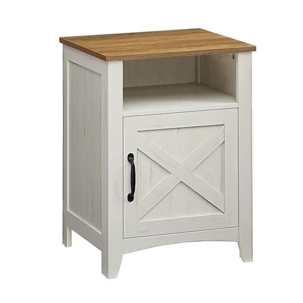Benjara 17.72 in. White and Brown 0-Drawer Wooden Nightstand