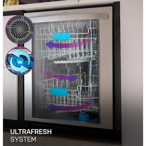 GE - Profile 24 in. Built-In Top Control Dishwasher in Fingerprint Resistant Stainless w/ Stainless Tub, UltraFresh, 39 dBA