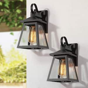 2-Pack Modern Industrial Bathroom Rectangle Wall Light 1-Light Black Lantern Wall Sconce with Clear Glass Shade