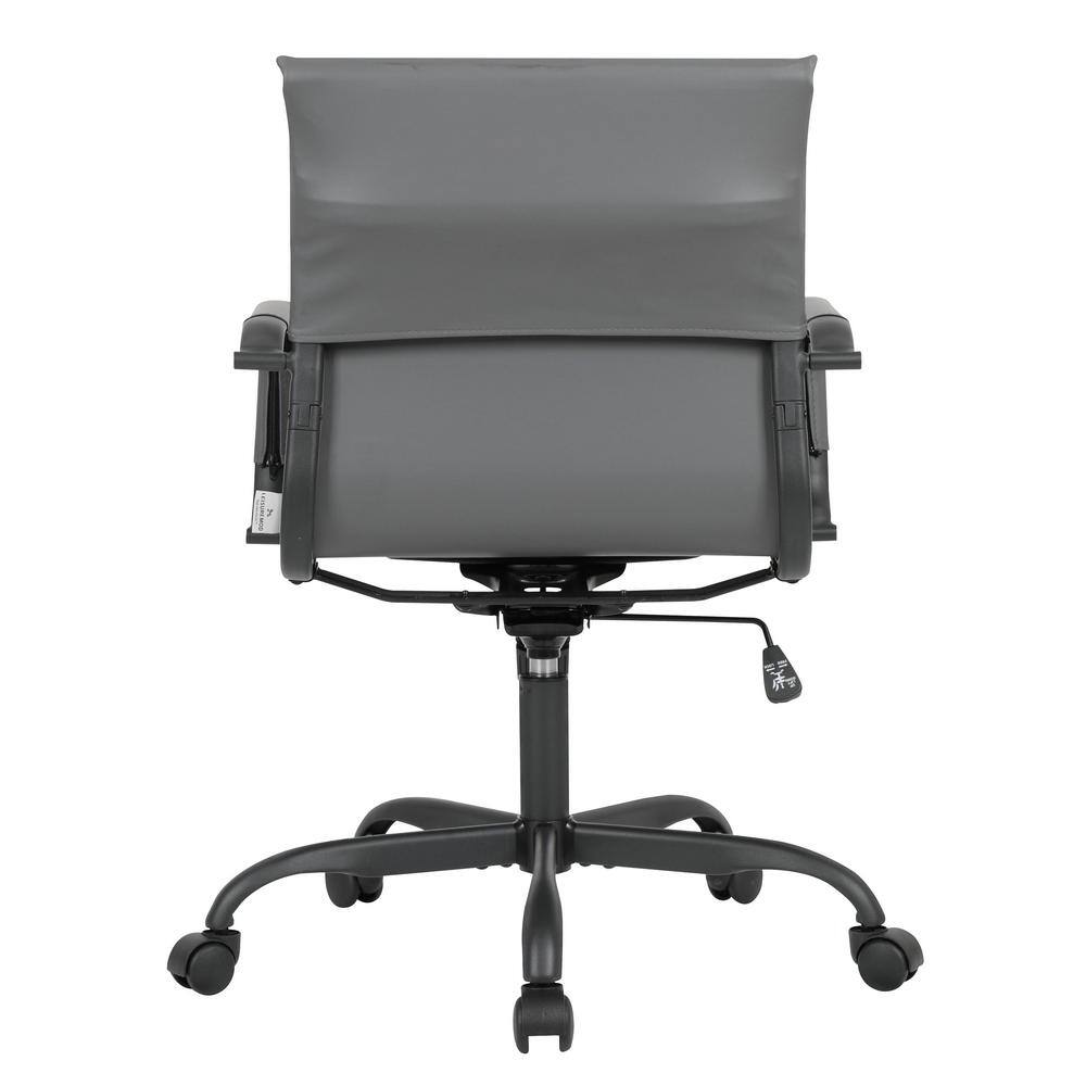 Gray Faux Leather Swivel Executive Office Chair with Metal Frame