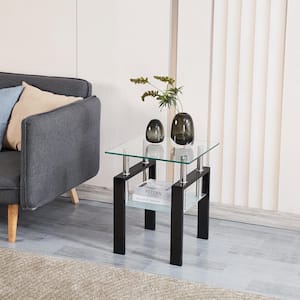 Tempered Transparent Glass End Table, 2-Layers Small Table with Storage, Living Room Side Table