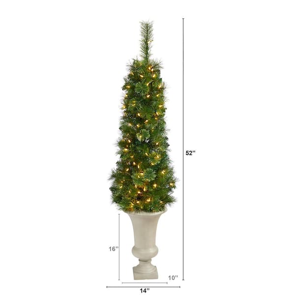 Nearly Natural 4 Ft. Green Pre-Lit Led Pencil Artificial Christmas Tree 100 Clear Multi-Function Lights 140 Bendable Branches Sand Urn T2246