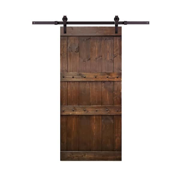 Calhome Clavos Series 36 In X 84 Brown Stained Solid Pine Wood Interior Sliding Barn Door With Hardware Kit Swd11 Ab 79 04 36b Sliding Door Hardware Kit, Exterior Sliding Barn Door Hardware Home Depot
