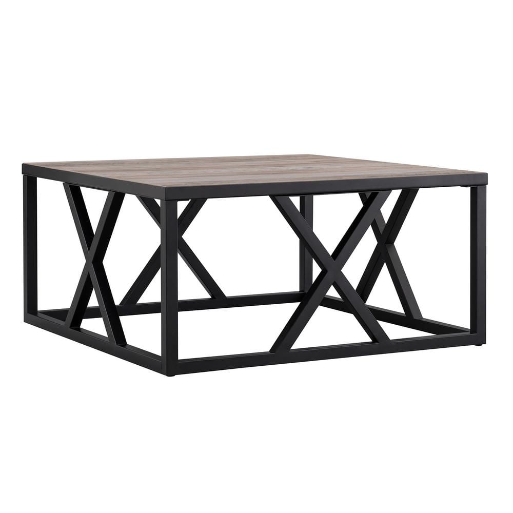 Gray Oak and Blackened Bronze Square Coffee Table with Storage