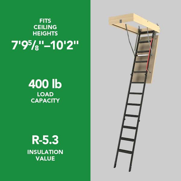 LME 7 ft. 10 in. to 10 ft. 2 in. Insulated Steel Attic Ladder, 30 in. x 54 in. with 400 lb. Maximum Load Capacity