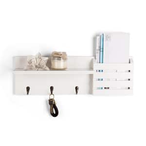 Maison 18 in. x 4.25 in. White Utility Shelf with Pocket and Hanging Hooks