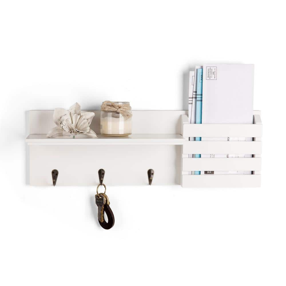 DANYA B Maison 18 in. x 4.25 in. White Utility Shelf with Pocket and ...