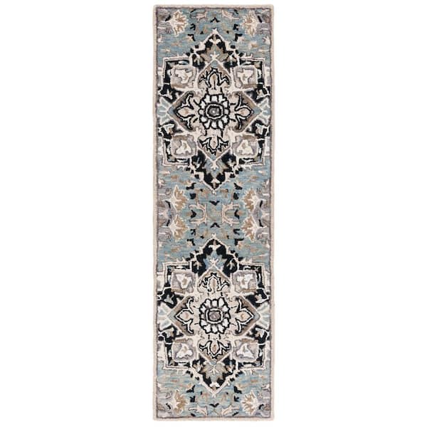 Aspen 2 ft. x 8 ft. Blue/Black Oriental Runner Rug