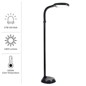 60 in. LED Natural Full Spectrum Sunlight Gooseneck Floor Lamp with Dimmer Switch in Black