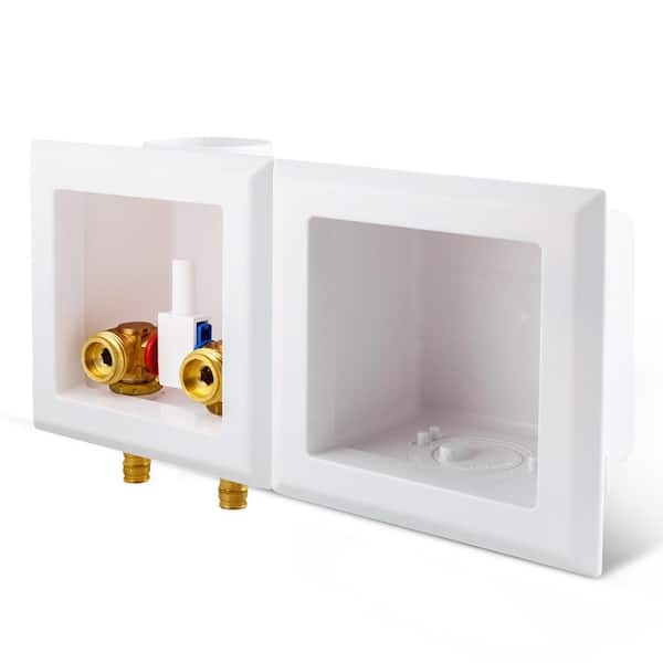 1/2 in. F1960 PEX Brass Valve Fittings in White ABS Plastic Washing Machine Double Interlocking Outlet Box