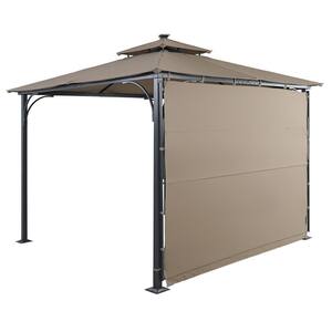 Outdoor 10 ft. x 10 ft. Brown Patio Gazebo with Extended Side Shed/Awning and LED Light for Backyard, Poolside, Deck