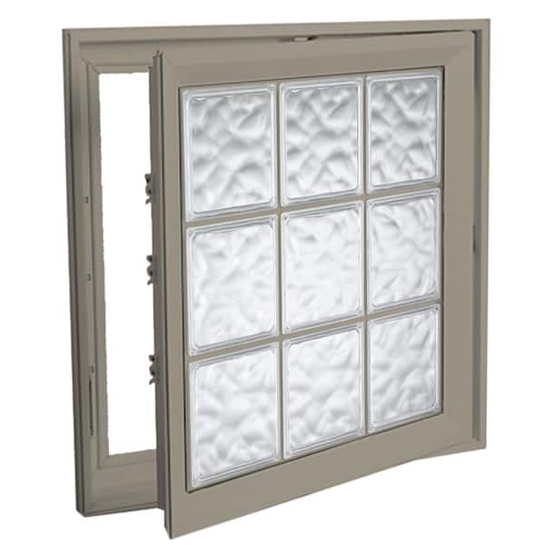 Hy-Lite 21 in. x 21 in. Right-Hand Acrylic Block Casement Vinyl Window with Driftwood Interior and Exterior - Wave Block