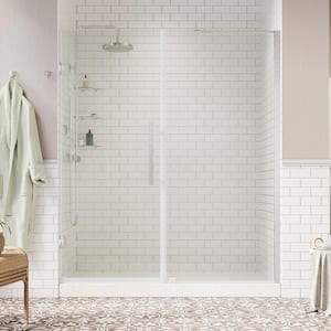 Tampa-Pro 54 3/8 in. W x 72 in. H Pivot Frameless Shower in Chrome with Shelves
