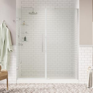 Tampa-Pro 56 3/8 in. W x 72 in. H Pivot Frameless Shower in Chrome with Shelves