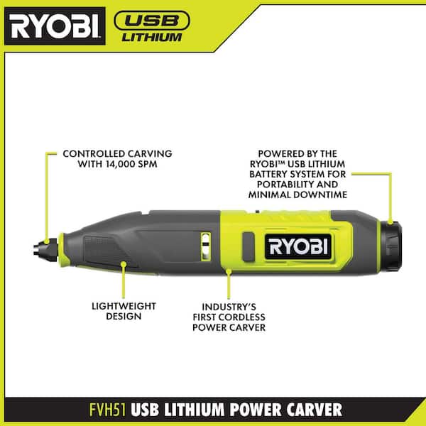 RYOBI - USB Lithium 4-Tool Hobby Combo Kit with Cutter, Rotary Tool, Carver, Glue Pen, Batteries, and USB Charging Cable