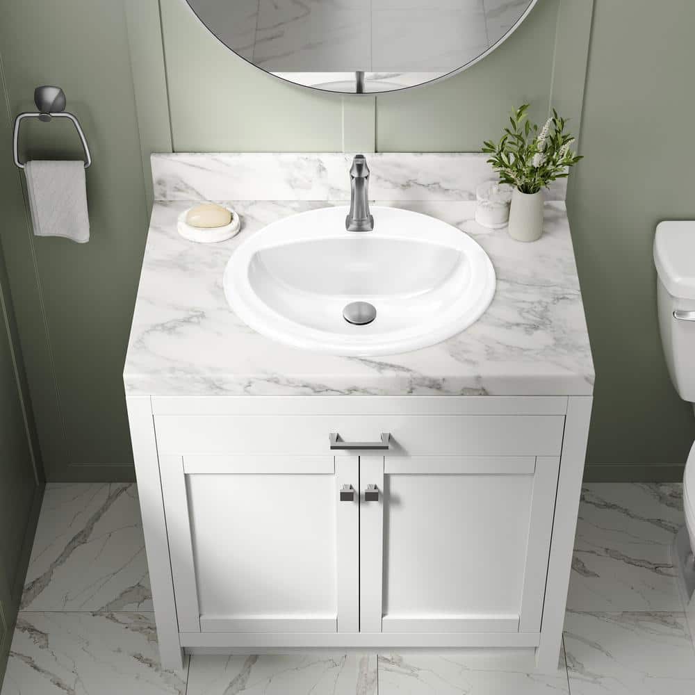 Elavo White Oval Ceramic Drop-In Bathroom Sink with Overflow