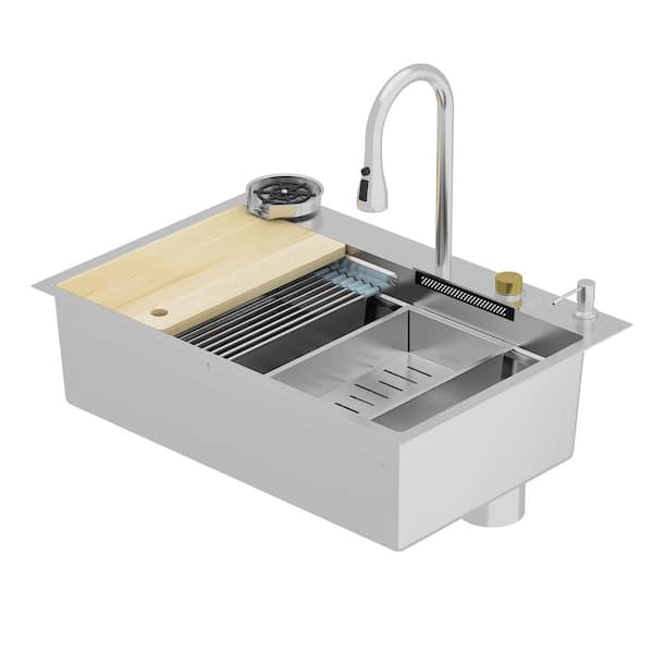 Kitchen Sink Flying rain Waterfall Kitchen Sink Set 30x 18 304 Stainless  Steel Sink with Pull Down Faucet, and Accessories