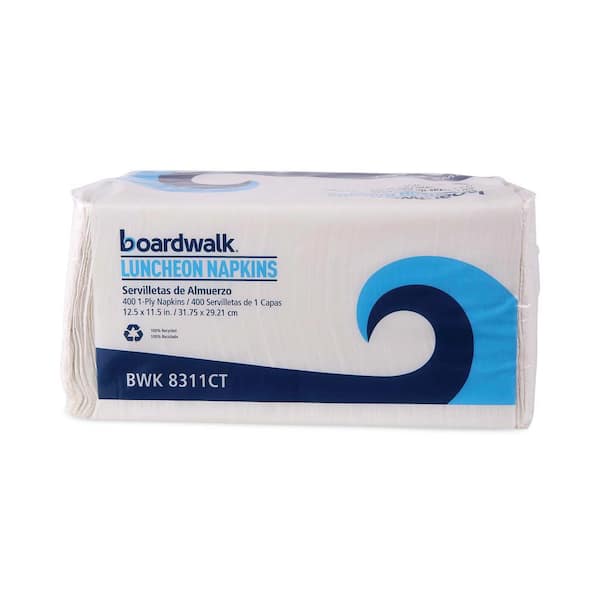 Boardwalk Office Packs Lunch Napkins, 1-Ply, 12 1/2 in. x 11 1/2 in., White, 400/Pack, 6 Packs/Carton
