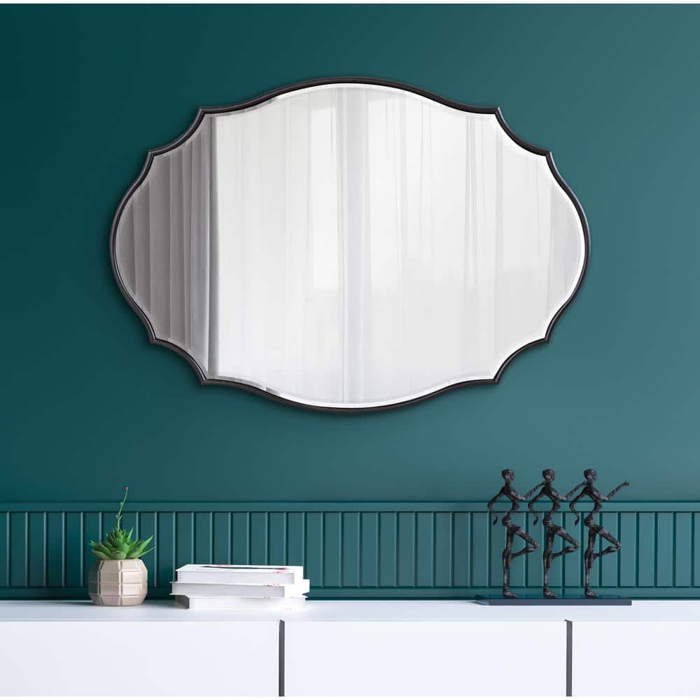 Elongated Gold Wood Scalloped Oval Vanity Mirror 18x24