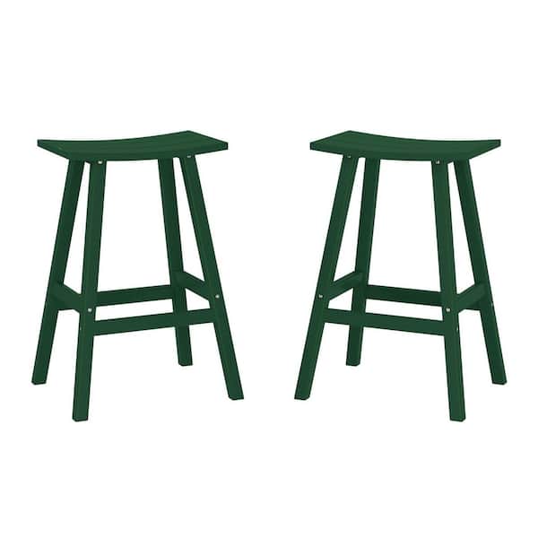 WESTIN OUTDOOR Franklin Dark Green 24 in. Poly HDPE Fade Resistant Outdoor Patio Saddle Seat Counter Height Bar Stool (Set of 2)
