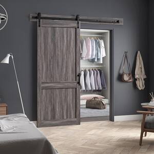 Dorian 36 in. x 84 in. Textured Aged Wood Look Sliding Barn Door with Solid Core and Victorian Soft Close Hardware Kit