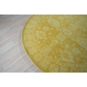 Yellow 8 ft. Hand-Tufted Wool Traditional Overdyed Rug Round Area Rug