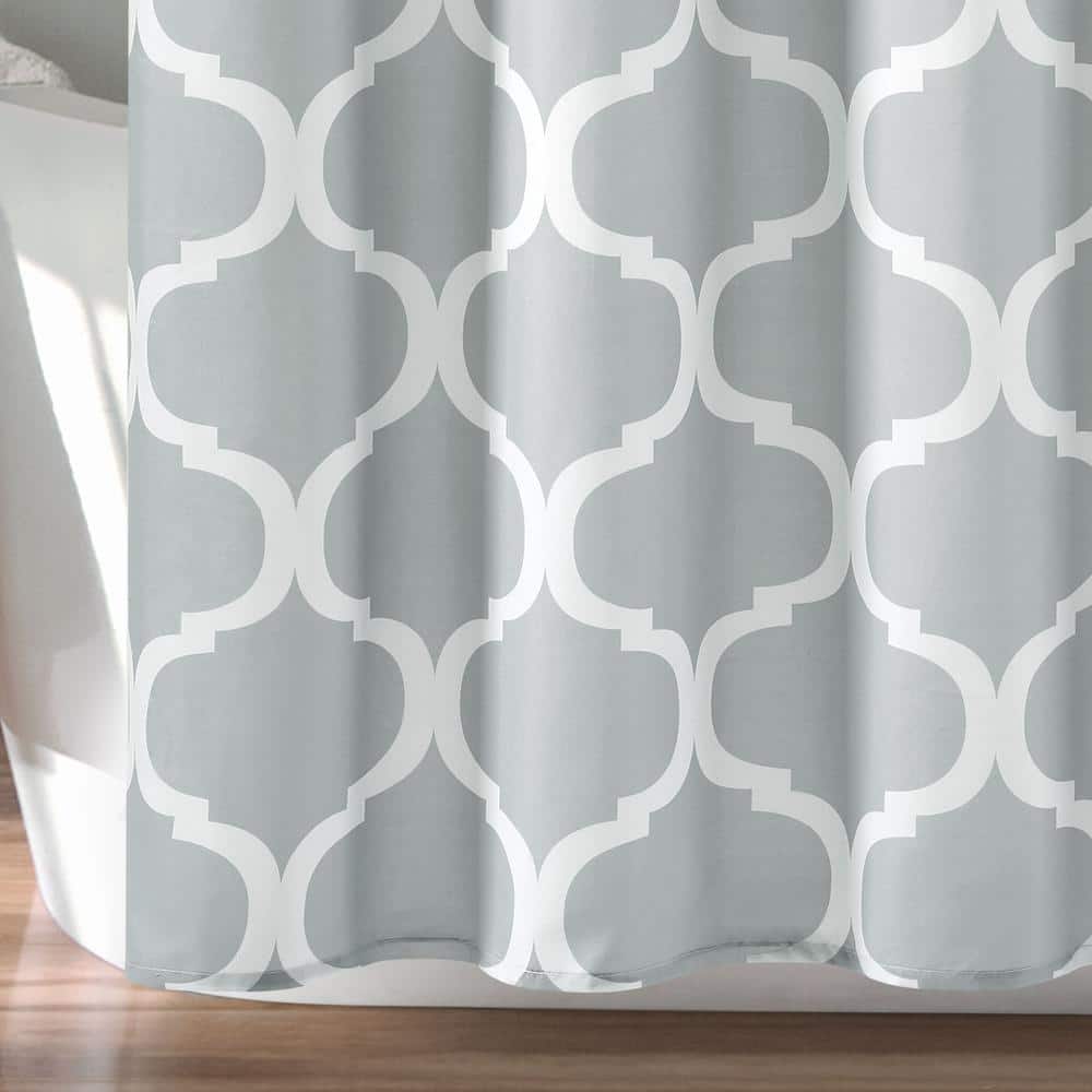 Light Gray Geometric Trellis Fabric Shower Curtain