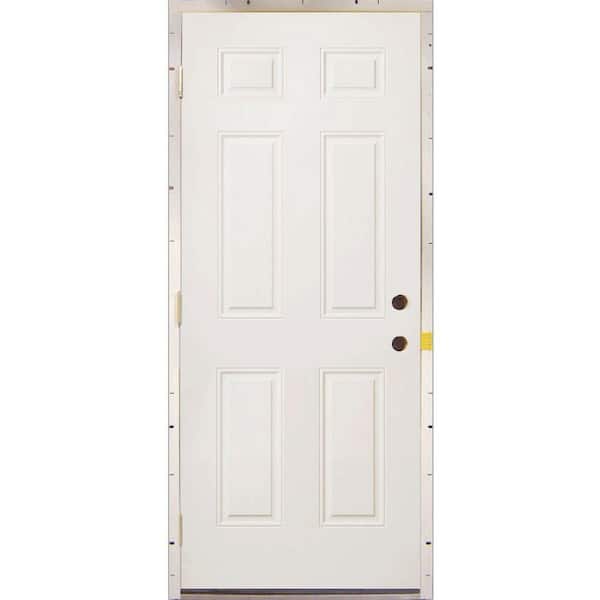MMI DOOR 30 in. x 80 in. 6-Panel Replacement Primed White Steel Prehung Front Door