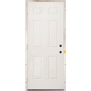 36 in. x 80 in. 6-Panel Replacement Primed White Steel Prehung Front Door