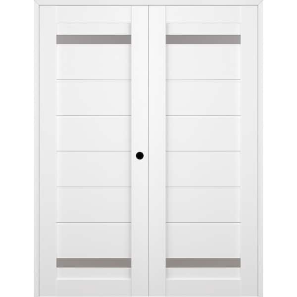 Belldinni Perla 72 in. x 80 in. Left Hand Active 2-Lite Frosted Glass Bianco Noble Wood Composite Double Prehung French Door