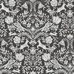 Grey Forest Dance Charcoal Damask Fabric Pre-Pasted Matte Strippable Wallpaper