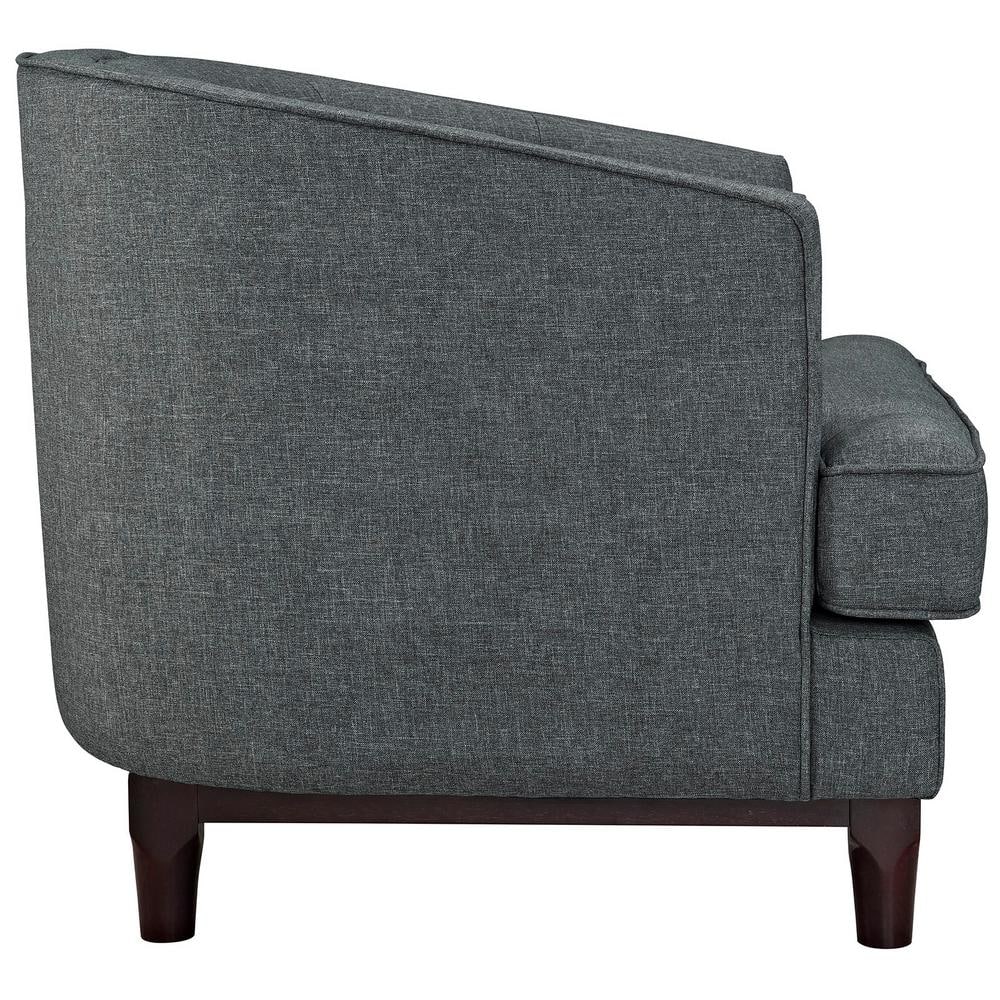Coastal Gray Barrel Accent Chair with Walnut Wood Legs