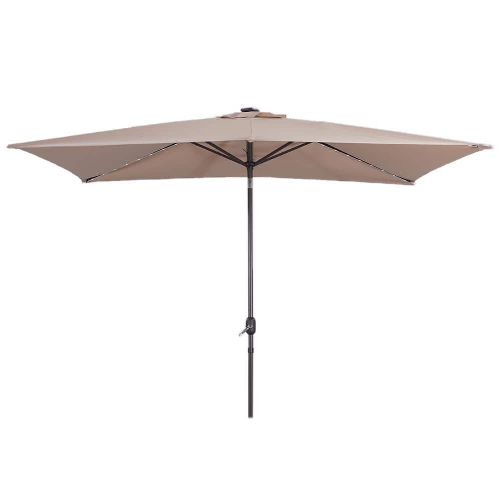 10 ft. x 7 ft. Outdoor Market Solar Tilt Patio Umbrella in Tan with Crank