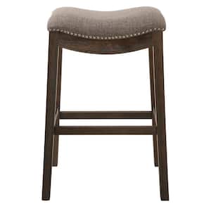 Saddle 31 in. Dark Weathered Gray Backless Wood Bar Stool with Upholstered Quartz Gray Seat, 1-Stool