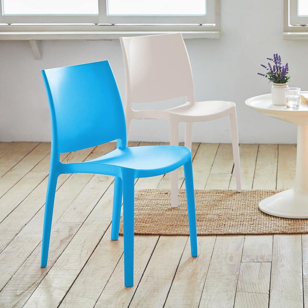 Sensilla Blue Resin Stackable Patio Dining Chair Set
