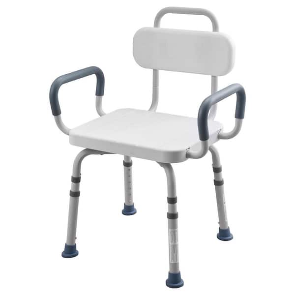 Swivel Shower Chair with Arms and Backrest, 400 lbs. Capacity Freestanding Bench Seat in White for Shower and Bathtub