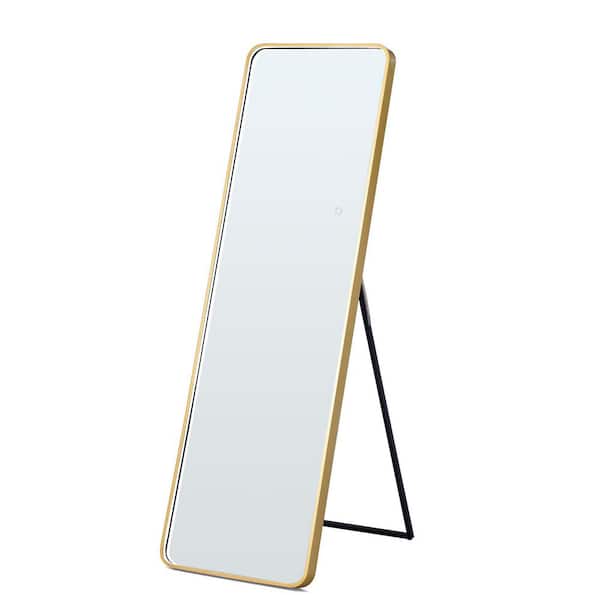 Gold 19.7 in. W x 64 in. H Rectangle Metal Full Length Mirror with 3-Color Dimmable LED Light