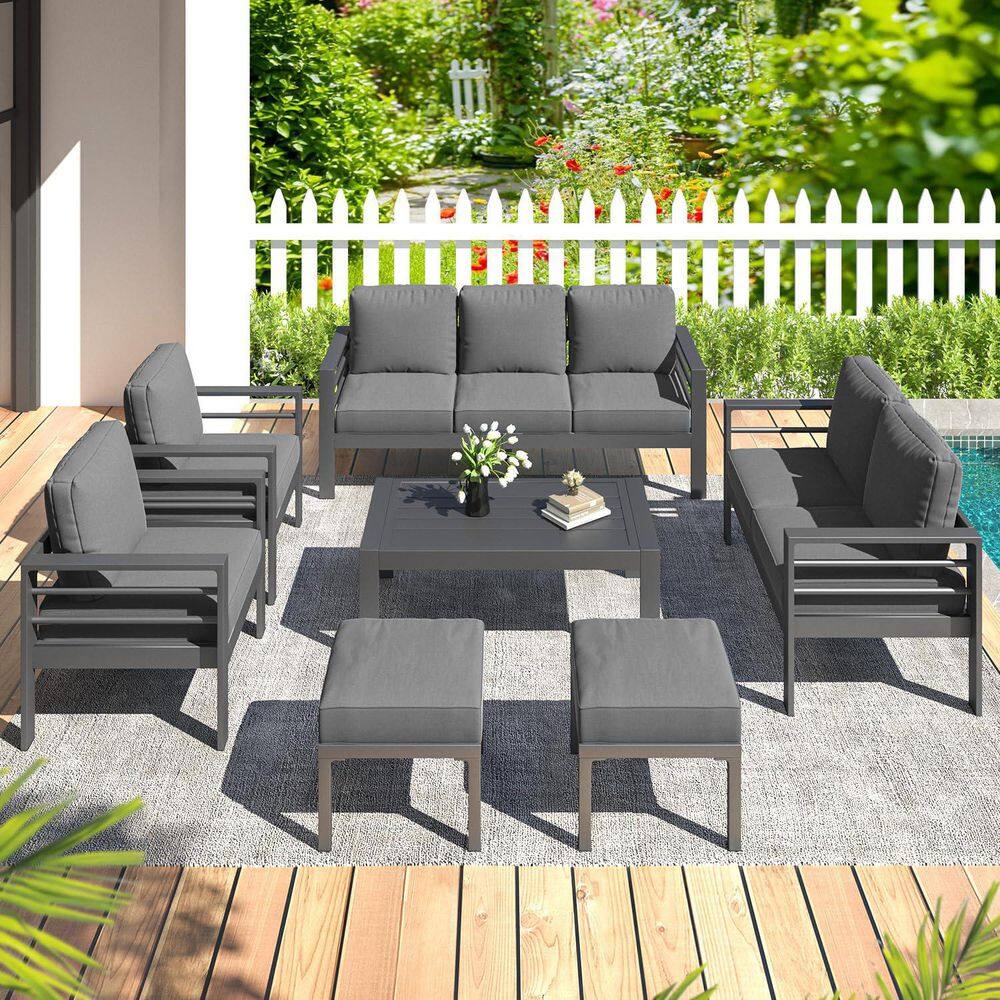 7-Piece Black Aluminium Patio Conversation Set with Black Cushions and Table price history on PriceWatchPro