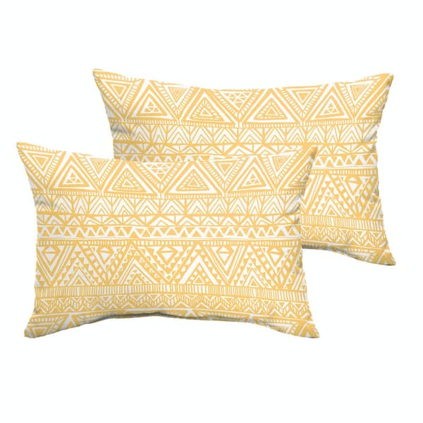 SORRA HOME Yellow/White Triangle Rectangular Outdoor Knife Edge Lumbar Pillows (2-Pack)