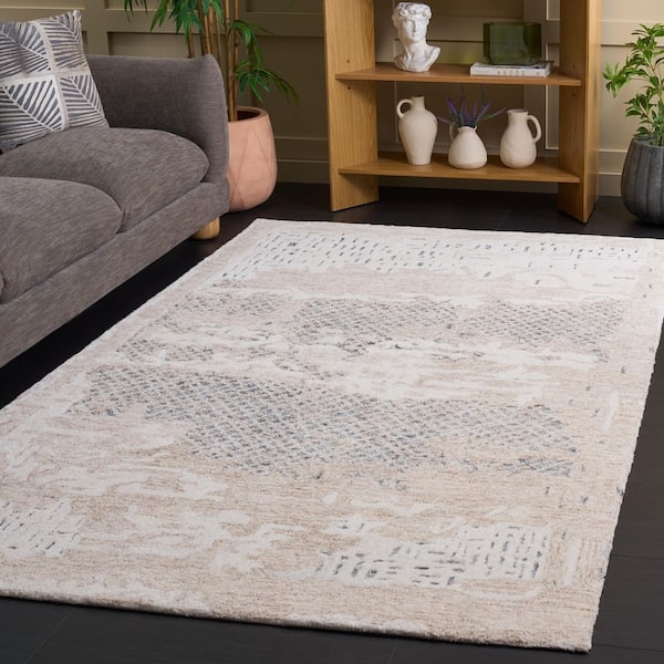 Harvest 4 ft. x 6 ft. Beige/Gray Distressed Solid Color Area Rug