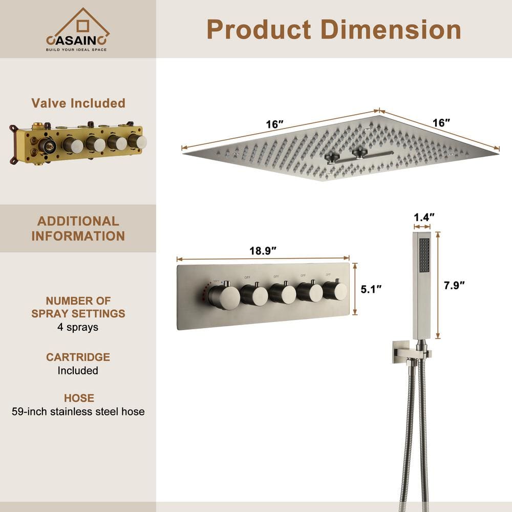 Brushed Nickel Dual Head LED Ceiling Mounted Rain Shower System