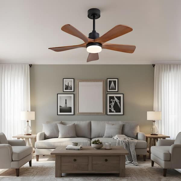 42 in. LED Indoor Modern Style Downrod Black Walnut Farmhouse Style Ceiling Fan with Light Kit, Reversible DC Motor