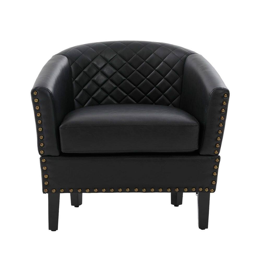 Modern Black PU Leather Wood Frame Accent Arm Chair with Nailhead Trims price history on PriceWatchPro