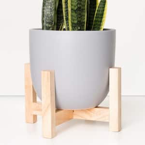 7 in. Grey Ceramic Egg Shaped Indoor Planter Plus Medium Wood Stand (7 in. to 12 in.)