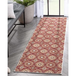 Red 2 ft. 3 in. x 7 ft. 3 in. Runner Flat-Weave Kings Court Victoria Transitional Mosaic Pattern Area Rug