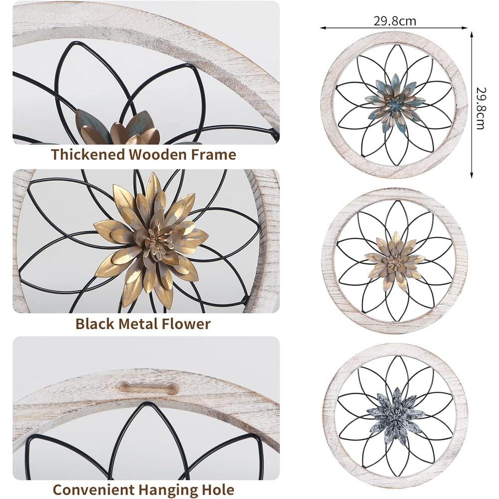 Round Farmhouse Wood and Metal Wall Decor Set
