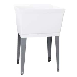 19 Gal. 23.25 in. D x 22.88 in. W Freestanding Thermoplastic White Laundry/Utility Sink with Grey Steel Legs