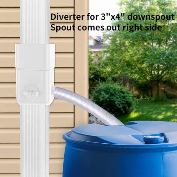 3 in. x 4 in. and 2 in. x 3 in. Downspout Rainwater Diverter Rain Collection Accessory with Adjustable Valve, 4 ft. Hose