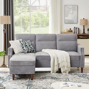 76.77 in. W Square Arm Fabric L Shaped Sectional Sofa 3-Seats in Ash with Side Storage Pockets